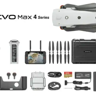 a gray drone with black parts
